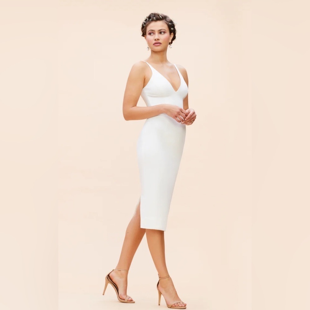 Dress The Population Lyla Crepe Cocktail White Midi Size Small *NWT*